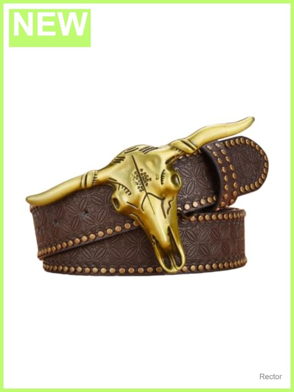Men's Western Cowboy Belt PU Leather Buckle Vintage Bullhead 125cm Brown
